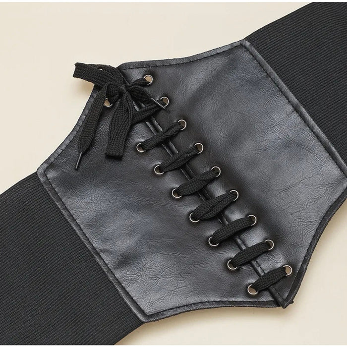 New Women’s PU Leather Corset Belt – Lace-up Wide Waist Belt in Black for Her