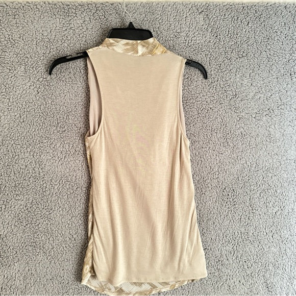 Pre - Loved Ann Taylor Women’s Cowl Neck Stylish Beige Patterned Blouse XS