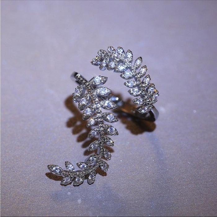 New Elegant Ladies Zircon Ring – Silver Leaves Design in Copper Jewelry”