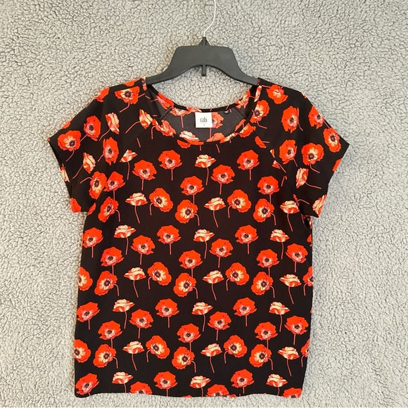 Cabi Floral Black and Red Women's Blouse Size Small