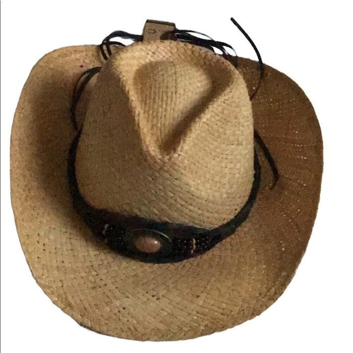 New Cowboy Women’s Stone Band Raffia Hat ⭐️⭐️⭐️⭐️⭐️NEW