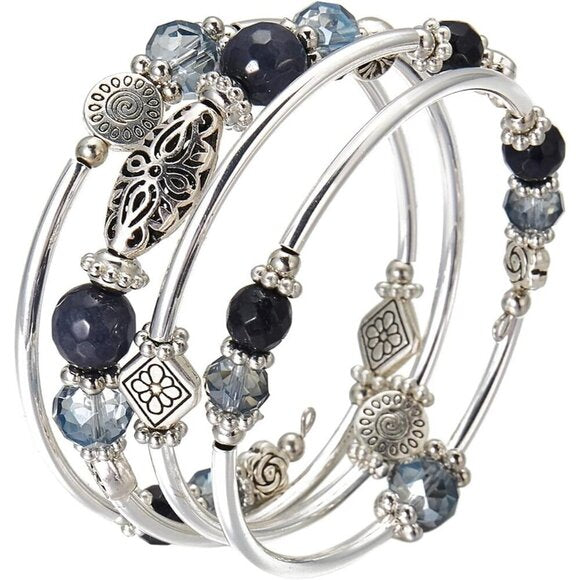 Bracelet Women Blue Stackable Beaded Layered Fashion Jewelry