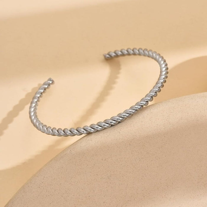 New Women 18K Gold Plated Twisted Chunky Cuff Bracelets Stainless Steel Bangle