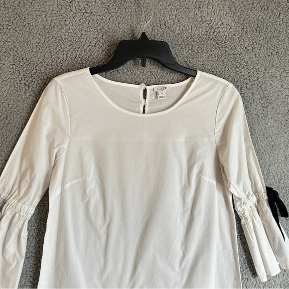 Pre - Loved J. Crew 100% Cotton White Women's Blouse with Black Accents
