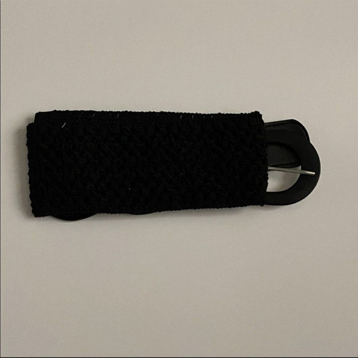 NEW Wide Crochet Vegan Leather Belt Black