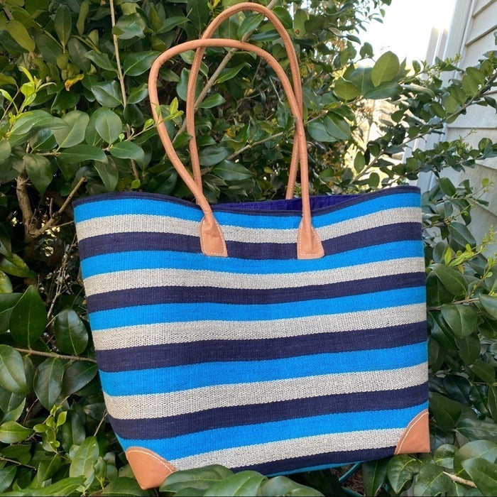 PanacheProse Straw Studios Women’s Blue  Multi Straw Tote.