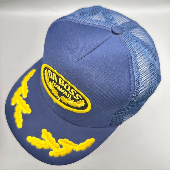 Pre - Loved Vintage “DA BOSS Hawaii” Trucker Hat – Navy & Gold Embroidered Snapback – Made in Taiwan(Pre-Loved