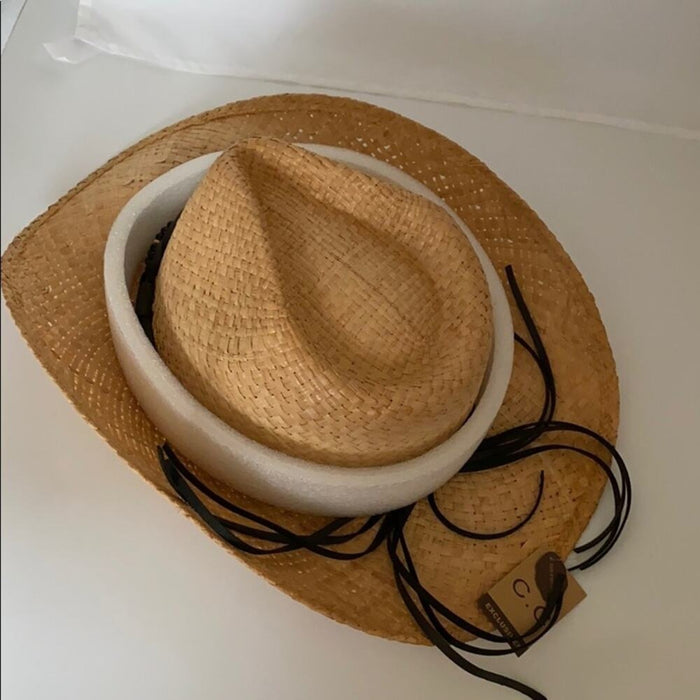 New Cowboy Women’s Stone Band Raffia Hat ⭐️⭐️⭐️⭐️⭐️NEW