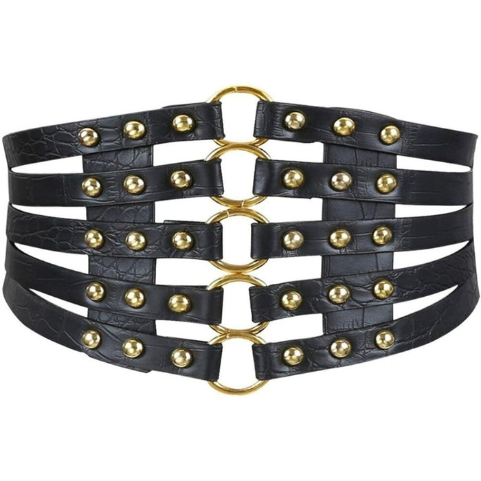 PanacheProse '- Women Black Cinch Tied Corset Elastic Wide Waist Belt Underbust Waistband