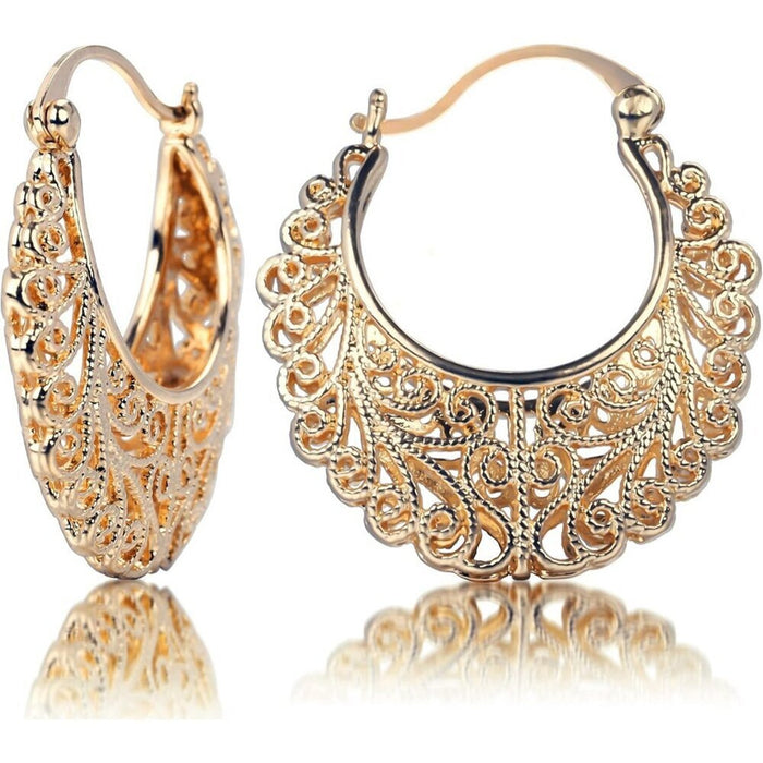 New Vintage Women's Gold Filigree Oval Hollowed Gold Plated Dangle Earrings