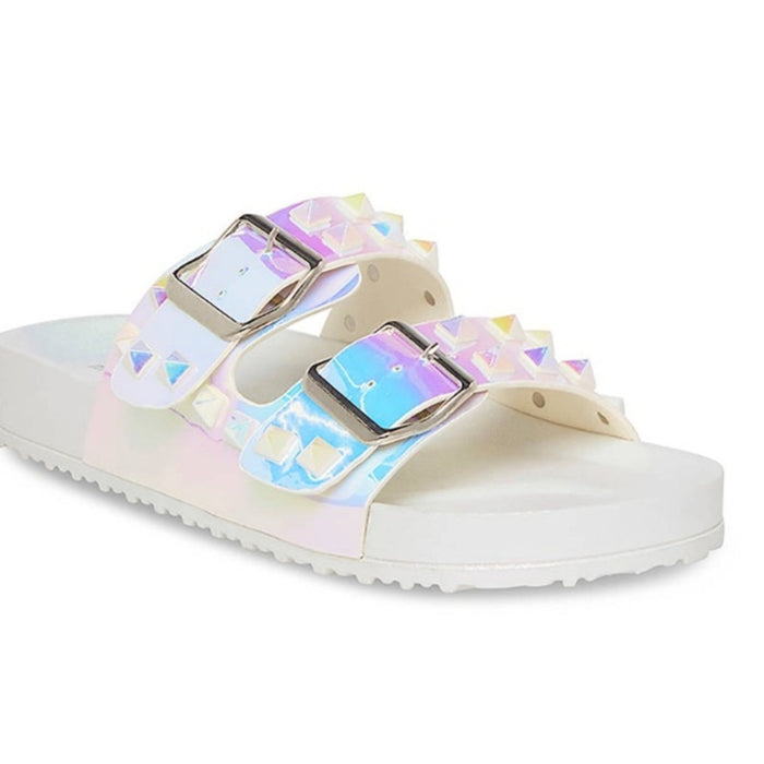 Brand New Madden Girl Women’s Adult Casual Teddy Stud Footbed Accent Chic Sandals Size 9M