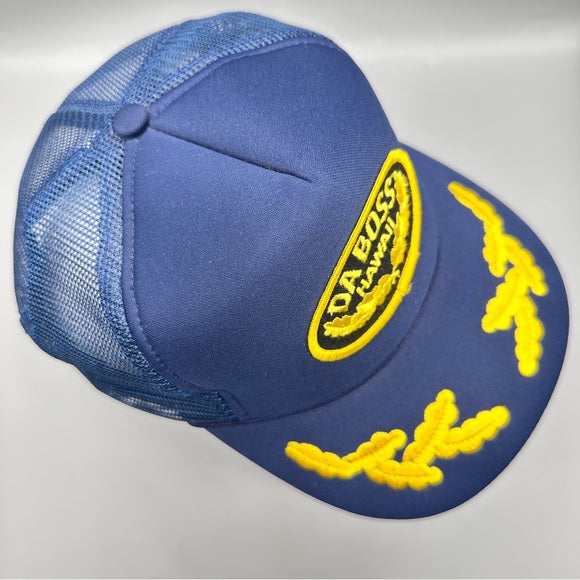 Pre - Loved Vintage “DA BOSS Hawaii” Trucker Hat – Navy & Gold Embroidered Snapback – Made in Taiwan(Pre-Loved