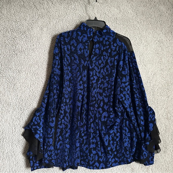 Pre - Loved Ashley Stewart Elegant Blue Leopard Print Women's Blouse