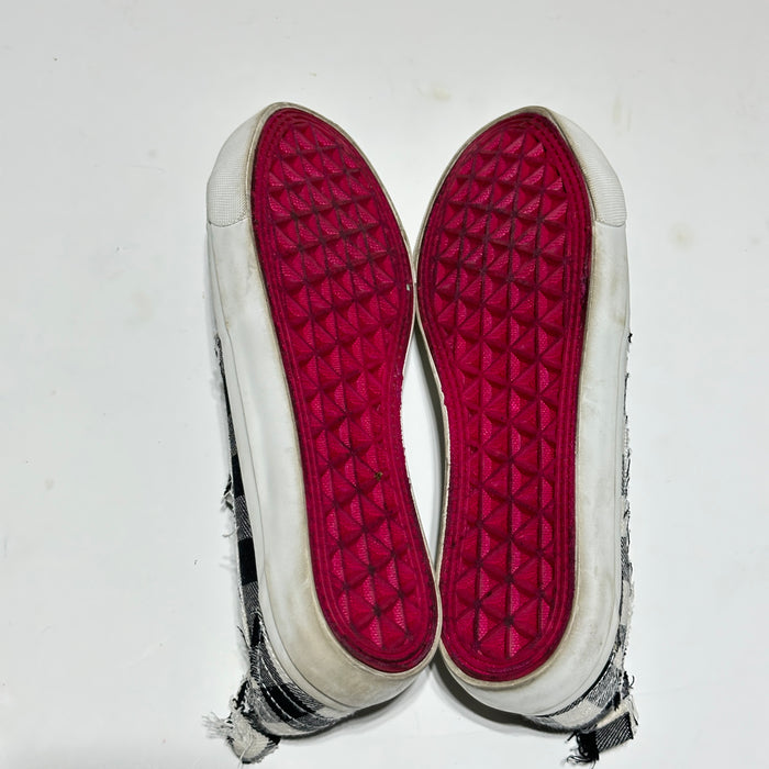 Pre-Loved Black and White Plaid Slip-On Sneakers Size 6