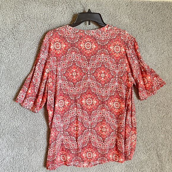 Pre - Loved Coral Bay Women’s V Neck Floral Red Women's Blouse Size XL