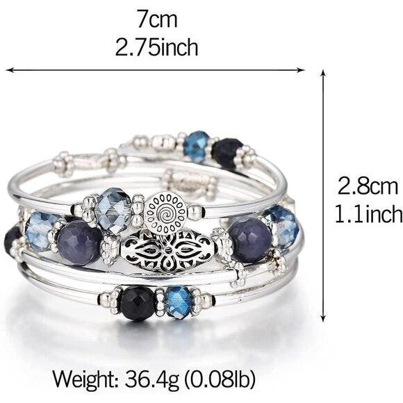 Bracelet Women Blue Stackable Beaded Layered Fashion Jewelry