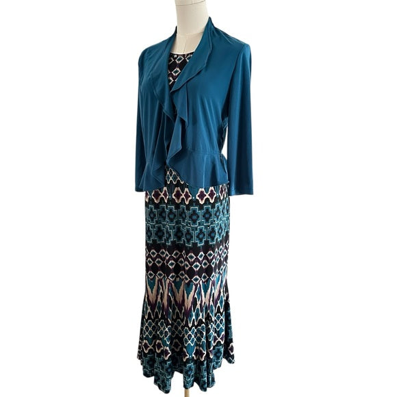 Pre-Loved Danny & Nicole Green Floral 2-Piece Dress & Jacket Set Women’s Size 8