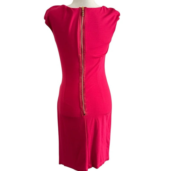 Pre - Loved Bella Bacchi Fuchsia Pleated Cap Sleeve Sheath Dress – Size 6