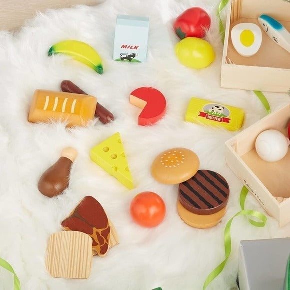 Food Groups - 21 Wooden Pieces and 4 Crates, Multi - Play Food Sets For Kids