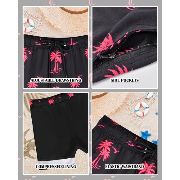 Men Black Swim Trunks Bathing Suits Board Beach Swim with Zipper Pocket Shorts