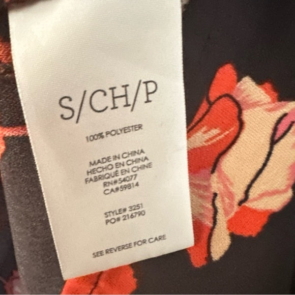 Cabi Floral Black and Red Women's Blouse Size Small