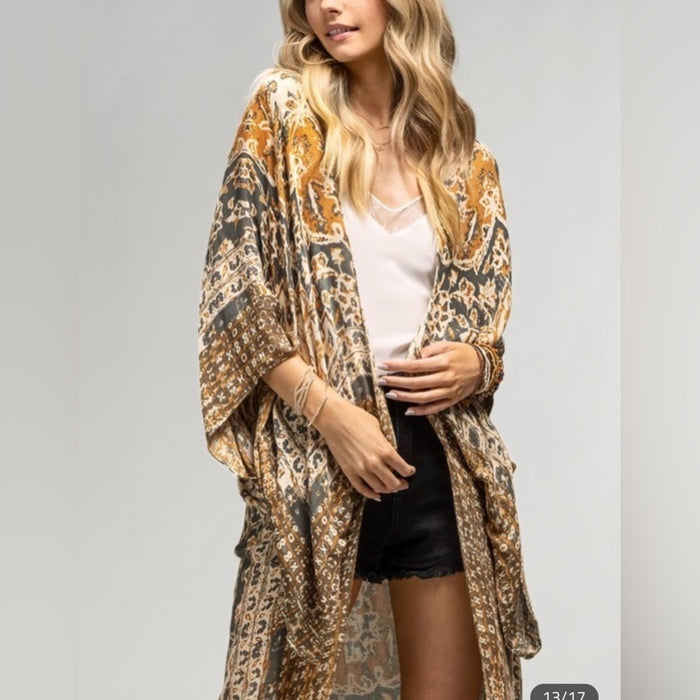 New Bohemian Kimono With split Angel sleeve 100% Viscose *APPROX. L 4.75” W…