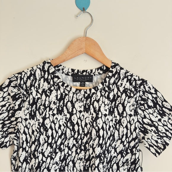 Laundry by Shelli Segal Women’s Short Sleeve Lace Insert Pleated T-Shirt Size XS