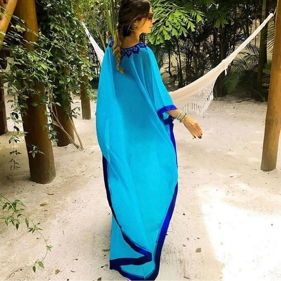 Boho Embroidery Ocean Caftan Coverup Maxi Dress ⭐️⭐️⭐️⭐️⭐️
