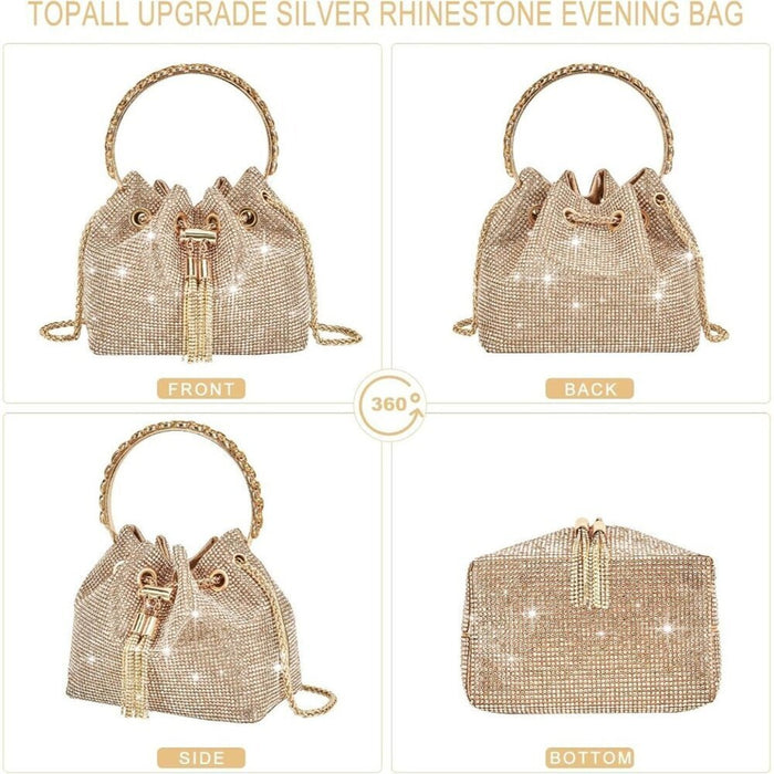 New Women Silver Rhinestone Evening Bag Bling Purse Sparkly Diamond Clutch