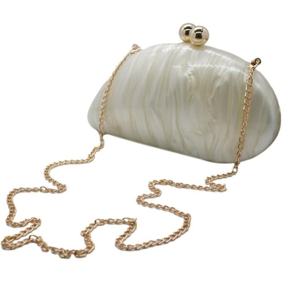 Women White Seashell Chain Shoulder Bag Acrylic Evening Clutch Glitter Party Bag