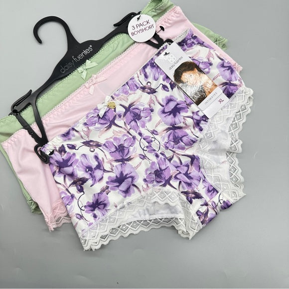 NWT Daisy Fuentes Purple and Pink Floral Lace Trim Panties Size XL