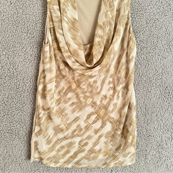 Pre - Loved Ann Taylor Women’s Cowl Neck Stylish Beige Patterned Blouse XS