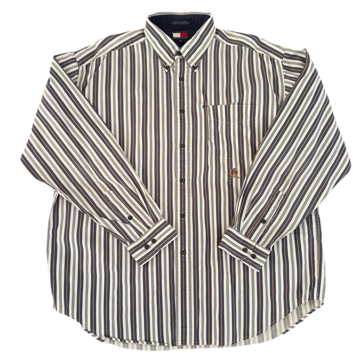 Pre - Loved Vintage Tommy Hilfiger Men’s 100% Cotton Collared Striped Long Sleeve Shirt XL