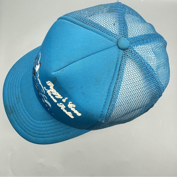 Pre - Loved Vintage Peggy’s Cove Nova Scotia Trucker Hat – Blue Snapback (AJM Headwear) Pre-Owned