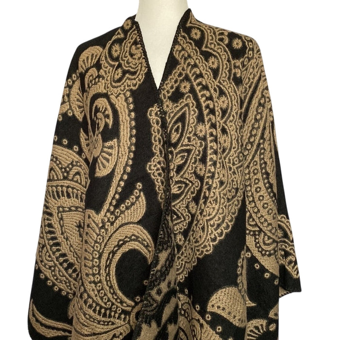 Panacheprose NEW!Coverup  Jacquard  Poncho Reversible Brown Black Cute Super Soft Style…