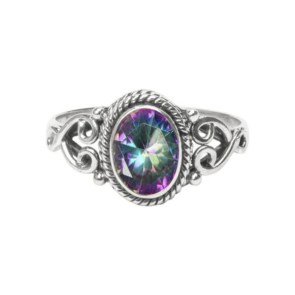 Women Ring Mystic Topaz 925 Sterling Silver Statement Handmade Ring
