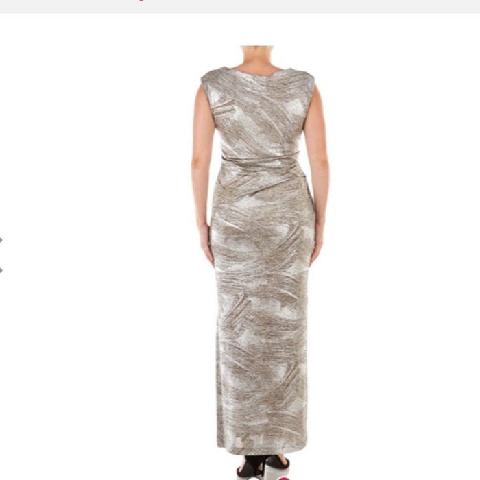 Connected Apparel Women’s Rushed Metallic Cap Sleeve Cowl Neck Dress"Size 8