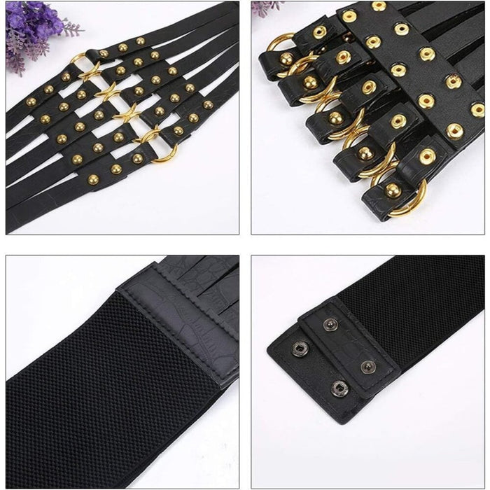 PanacheProse '- Women Black Cinch Tied Corset Elastic Wide Waist Belt Underbust Waistband