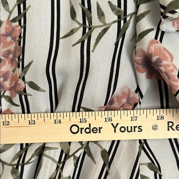 Pre - Loved Blush Floral Striped Ruffle Sleeve Blouse
