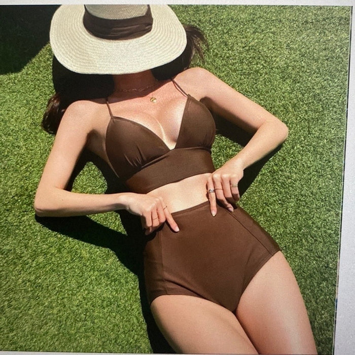New High Waisted Women’s Size XL 2 Set Bikini Swimsuit(Brown or Coffee)