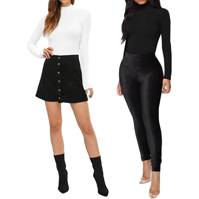 PanacheProse Women's Mock Turtle Neck Long Sleeve Tops Bodysuit Jumpsuit M,L,XL