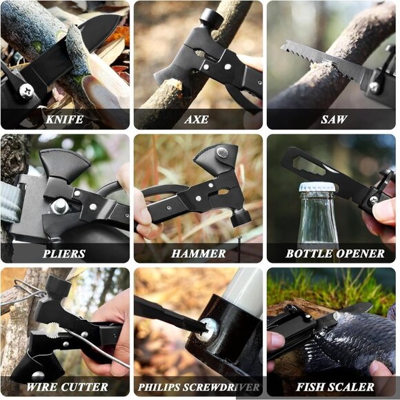 Axe Hatchet Camping Multitool Gear Tool Knife Hammer Pliers Saw Screwdri…
