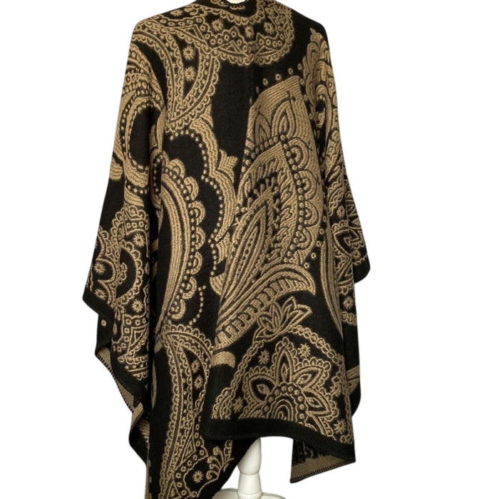 Panacheprose NEW!Coverup  Jacquard  Poncho Reversible Brown Black Cute Super Soft Style…