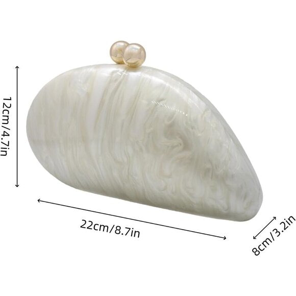 Women White Seashell Chain Shoulder Bag Acrylic Evening Clutch Glitter Party Bag