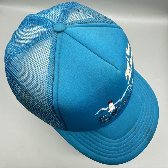 Pre - Loved Vintage Peggy’s Cove Nova Scotia Trucker Hat – Blue Snapback (AJM Headwear) Pre-Owned