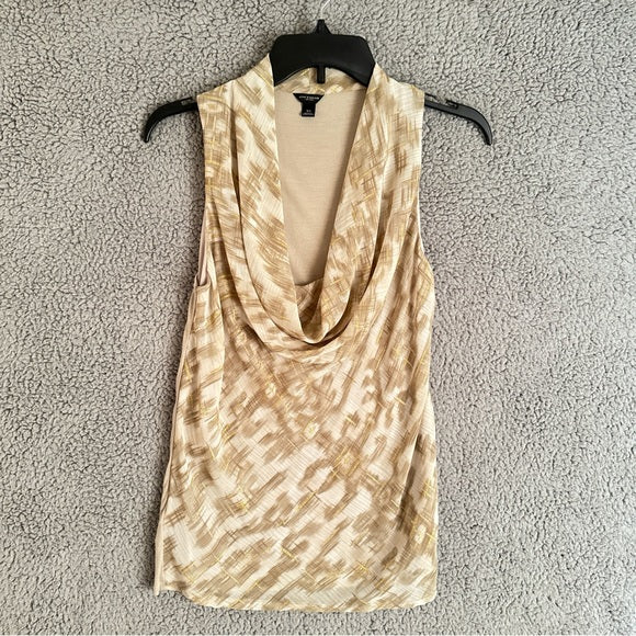 Pre - Loved Ann Taylor Women’s Cowl Neck Stylish Beige Patterned Blouse XS
