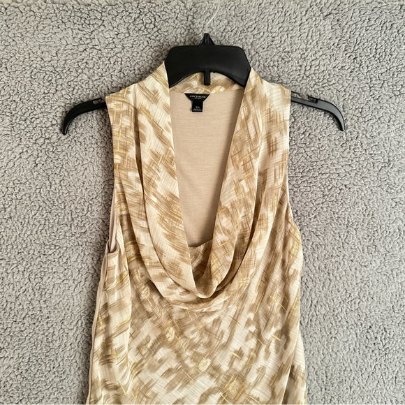 Pre - Loved Ann Taylor Women’s Cowl Neck Stylish Beige Patterned Blouse XS