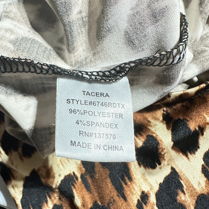 Pre - Loved TACERA V Neck 3/4 MIDI Leopard Print Women's Plus Casual Adult Dress