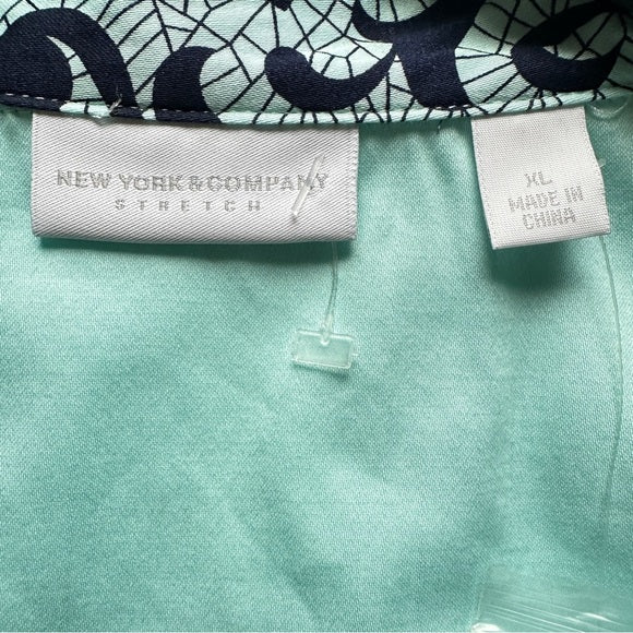 Pre - Loved New York & Company Aqua and Black Embroidered Women's Blouse