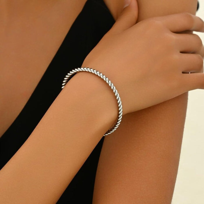 New Women 18K Gold Plated Twisted Chunky Cuff Bracelets Stainless Steel Bangle